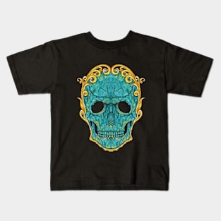 Skull head turquoise with art vintage gold. Kids T-Shirt